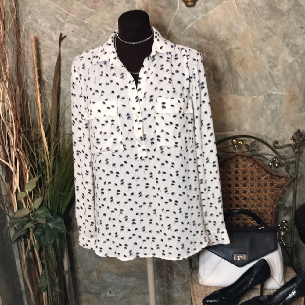 Ann Taylor 🌹 stunning shirt top blouse tunic Palm trees nautical beach Ocean